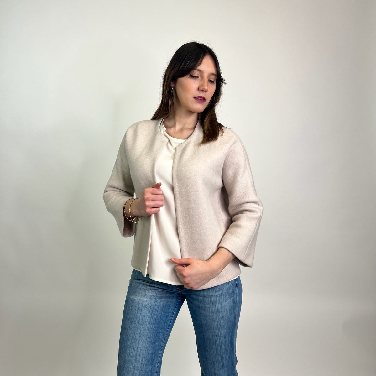 AGNONA Giacca in cashmere bianco rosato