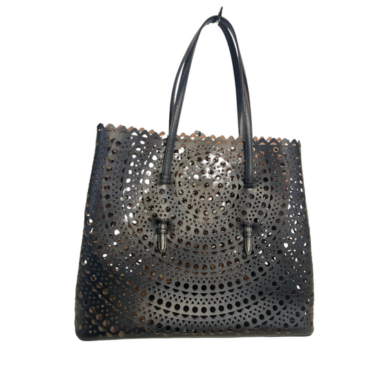ALAIA Borsa shopping in pelle nera taglio laser