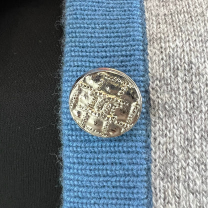 ALBINO MORETTI Cardigan lungo in cashmere grigio azzurro e nero