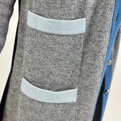 ALBINO MORETTI Cardigan lungo in cashmere grigio azzurro e nero