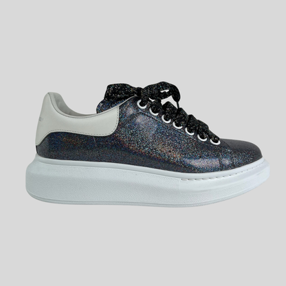 ALEXANDER MCQUEEN Sneakers Oversize glitterata grigio blu cangiante