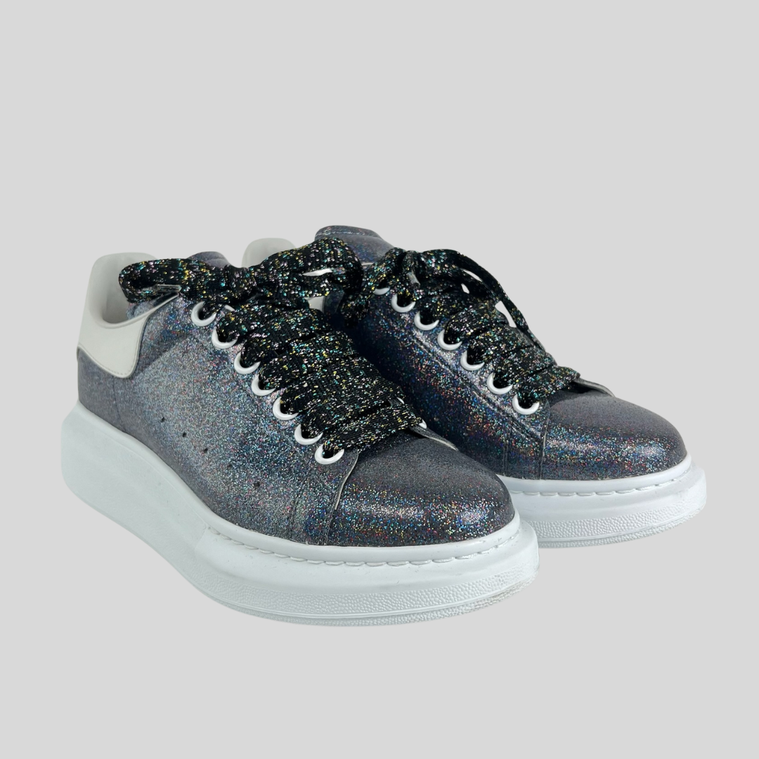 ALEXANDER MCQUEEN Sneakers Oversize glitterata grigio blu cangiante