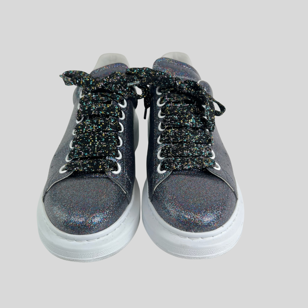 ALEXANDER MCQUEEN Sneakers Oversize glitterata grigio blu cangiante
