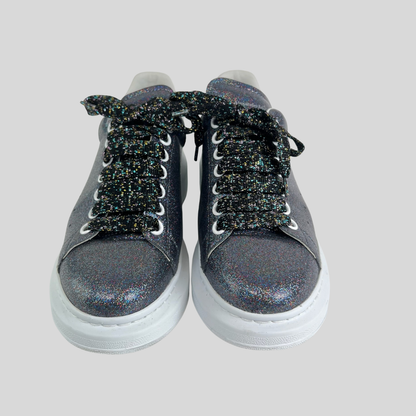 ALEXANDER MCQUEEN Sneakers Oversize glitterata grigio blu cangiante
