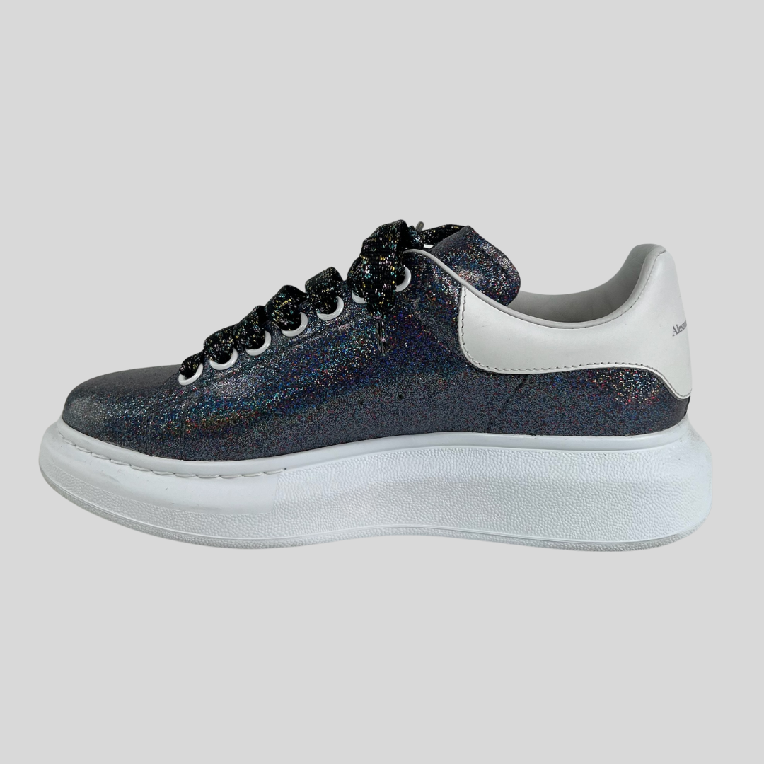 ALEXANDER MCQUEEN Sneakers Oversize glitterata grigio blu cangiante