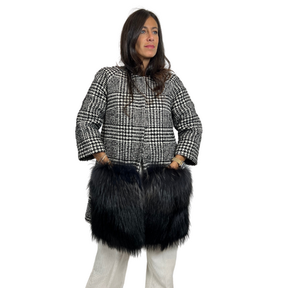 AVA ADORE Cappotto in prince de galles con tasconi in pelliccia