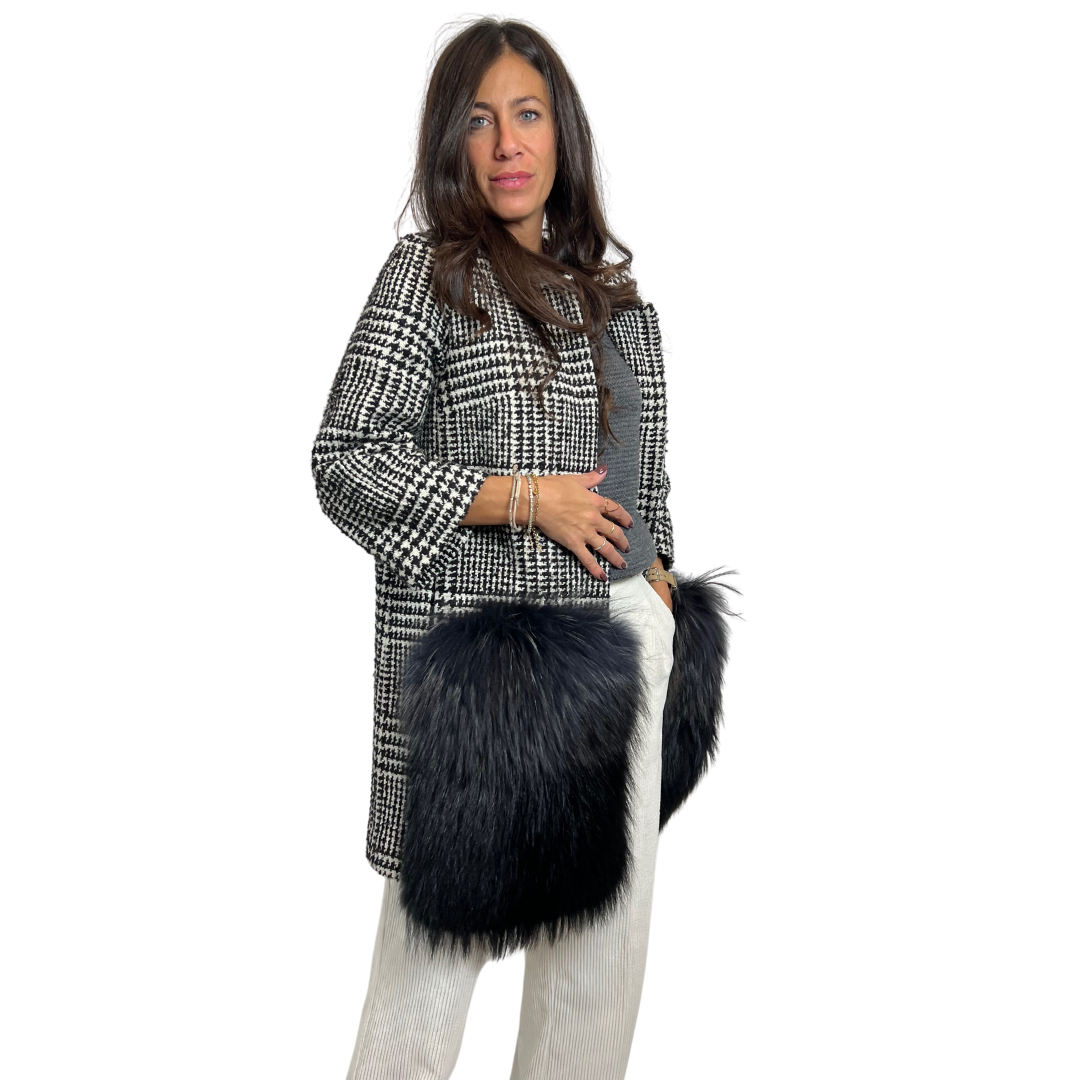 AVA ADORE Cappotto in prince de galles con tasconi in pelliccia