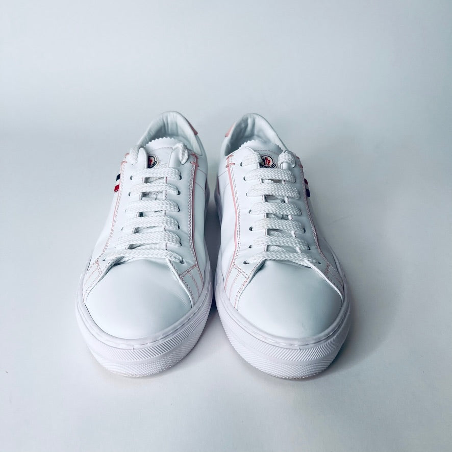 MONCLER Sneakers stringata in pelle bianca e rosa