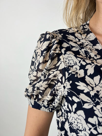 POLO RALPH LAUREN Abito lungo blu fiori tortora