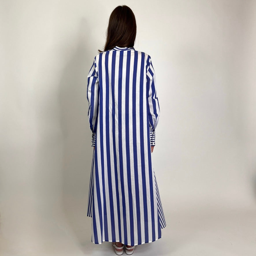 LAVI COUTURE Abito lungo Sibell rigato bianco e blu