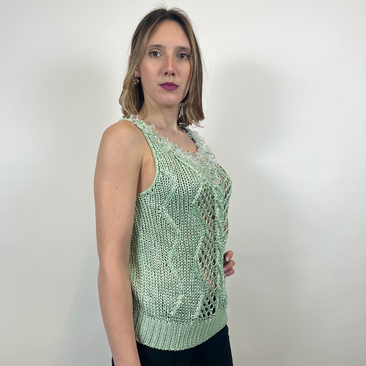 ERMANNO SCERVINO Top in maglia di viscosa verde acqua