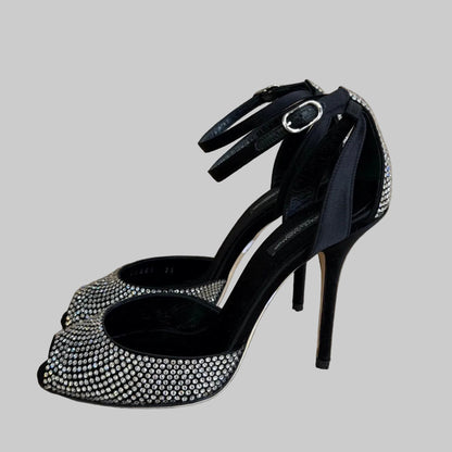 DOLCE & GABBANA Sandalo in raso nero con Swarovski