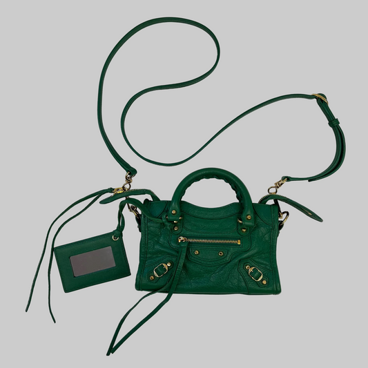 BALENCIAGA Borsa micro pelle verde "City Nano"