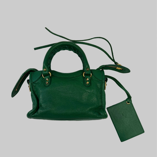 BALENCIAGA Borsa micro pelle verde "City Nano"
