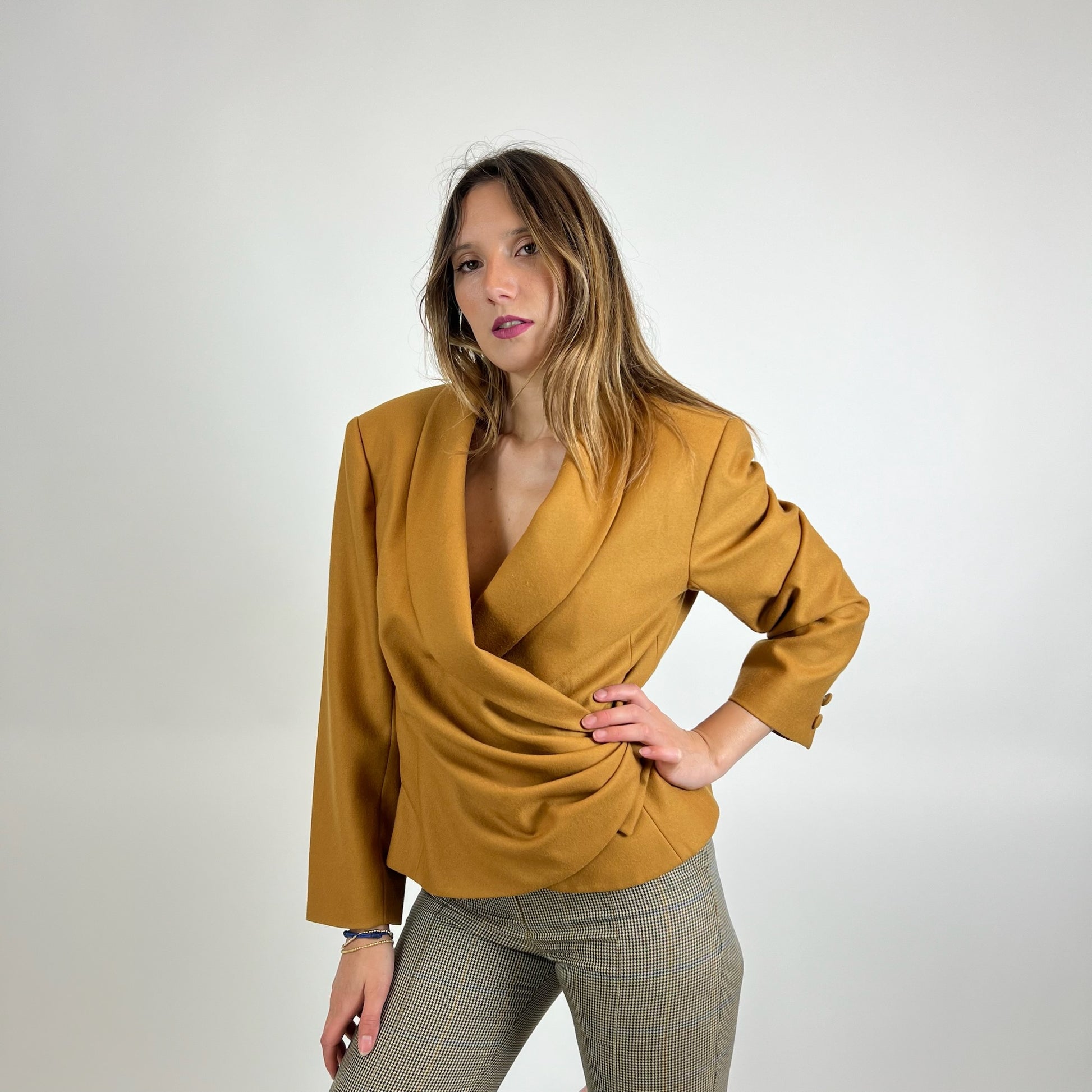 BALENCIAGA Giacca blazer in lana giallo ocra