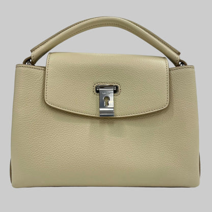 BALLY Borsa "Lock Me" piccola in pelle granata color burro con hardware argento