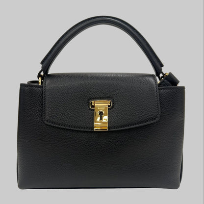 BALLY Borsa "Lock Me" piccola in pelle granata nera con hardware oro