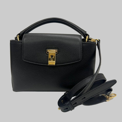 BALLY Borsa "Lock Me" piccola in pelle granata nera con hardware oro
