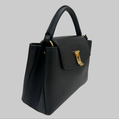 BALLY Borsa "Lock Me" piccola in pelle granata nera con hardware oro