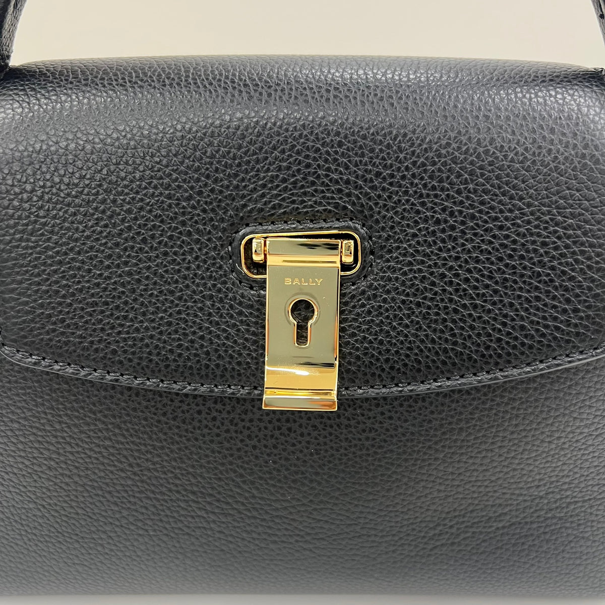 BALLY Borsa "Lock Me" piccola in pelle granata nera con hardware oro
