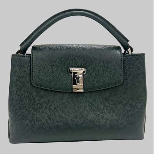 BALLY Borsa "Lock Me" piccola in pelle granata verdone hardware argento