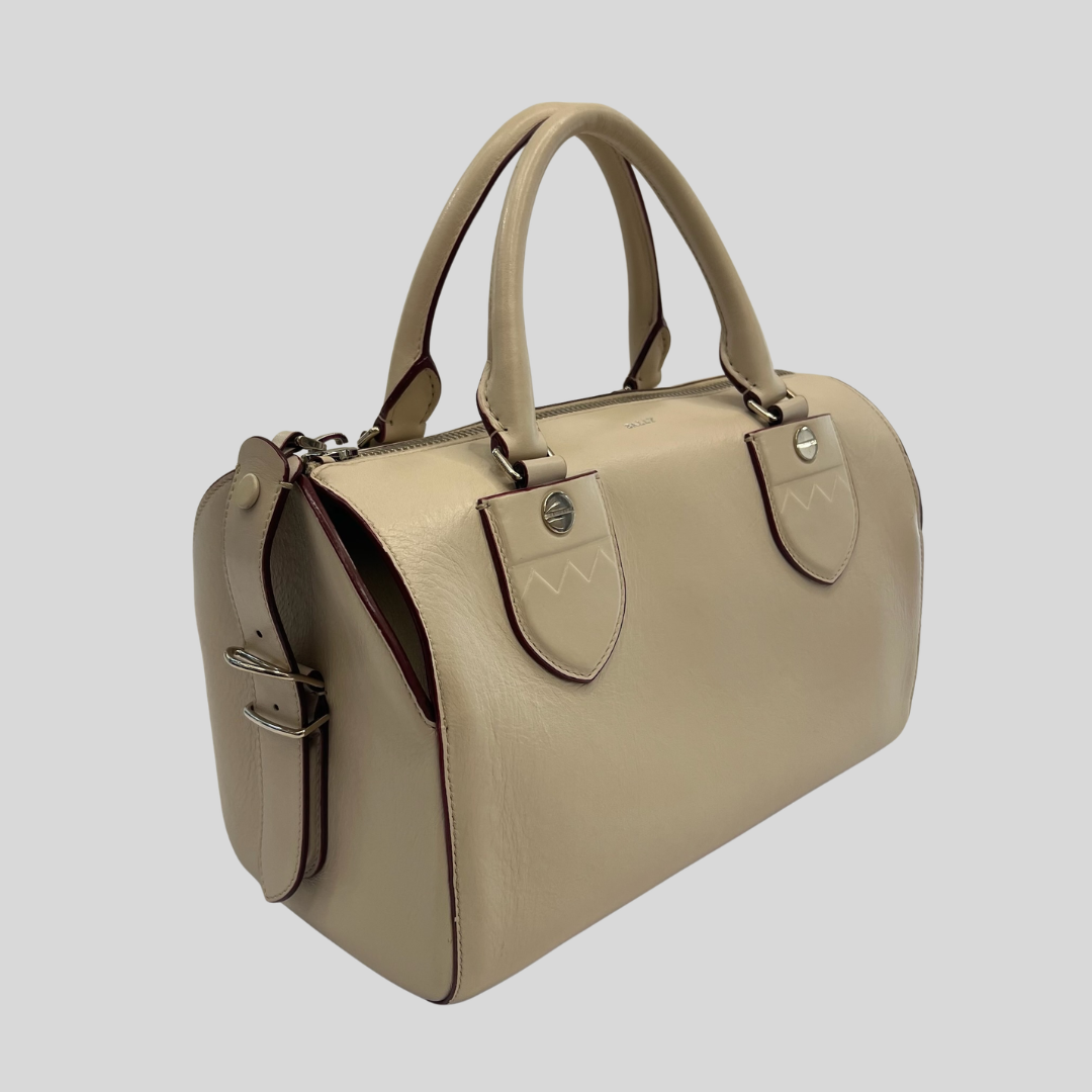 BALLY Borsa bauletto in pelle sabbia con profili bordeaux