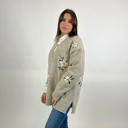 BALLY Maxi pull in cashmere con ricami stelle alpine