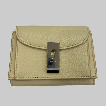 BALLY Portafoglio "Lock Me" compatto in pelle granata color burro hardware argento