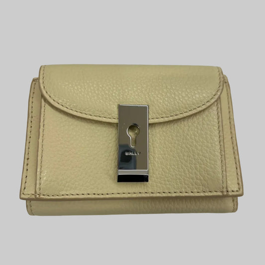 BALLY Portafoglio "Lock Me" compatto in pelle granata color burro hardware argento