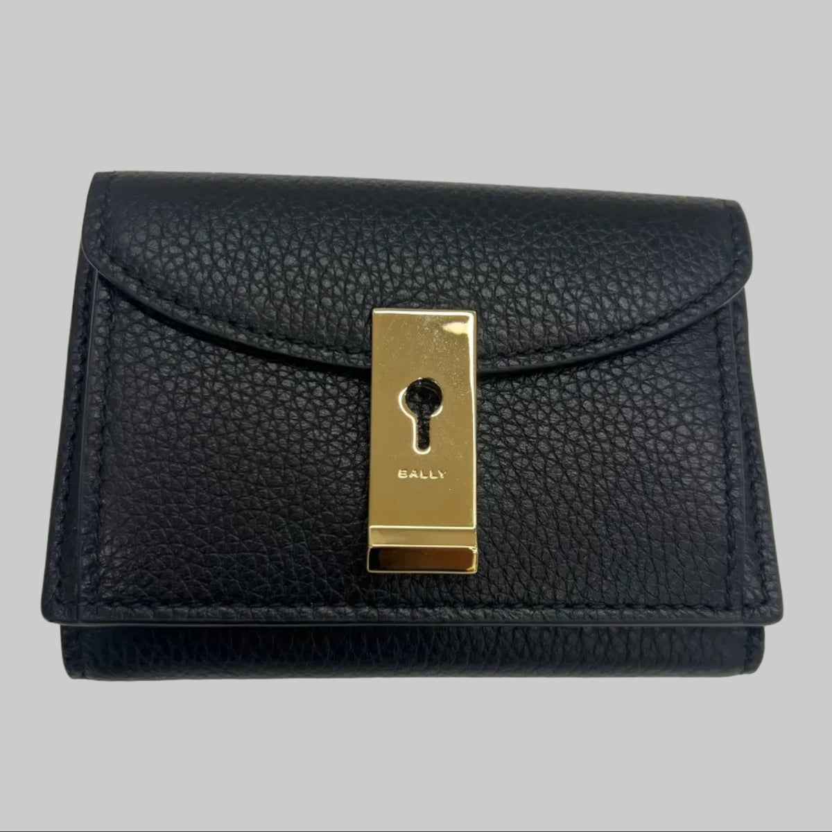 BALLY Portafoglio "Lock Me" compatto in pelle granata nero e hardware oro
