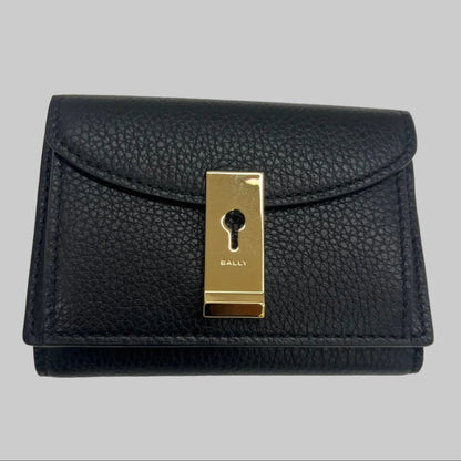 BALLY Portafoglio "Lock Me" compatto in pelle granata nero e hardware oro