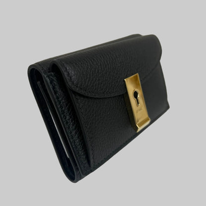 BALLY Portafoglio "Lock Me" compatto in pelle granata nero e hardware oro