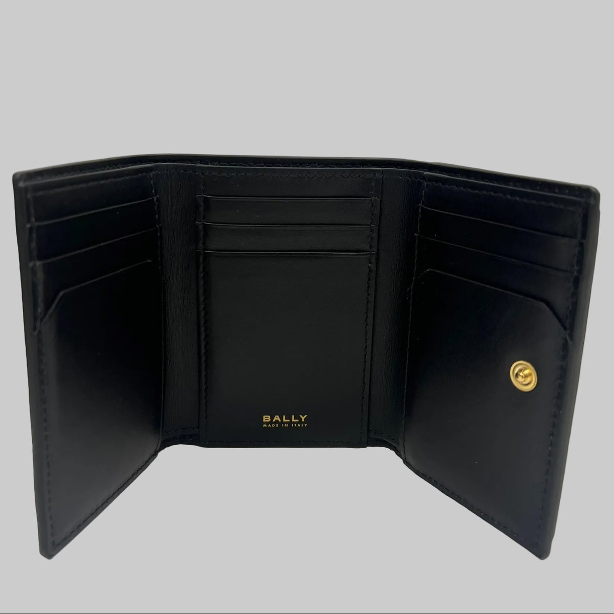 BALLY Portafoglio "Lock Me" compatto in pelle granata nero e hardware oro
