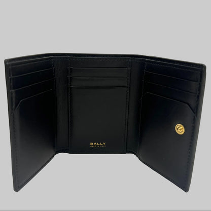 BALLY Portafoglio "Lock Me" compatto in pelle granata nero e hardware oro