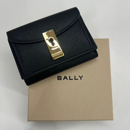 BALLY Portafoglio "Lock Me" compatto in pelle granata nero e hardware oro