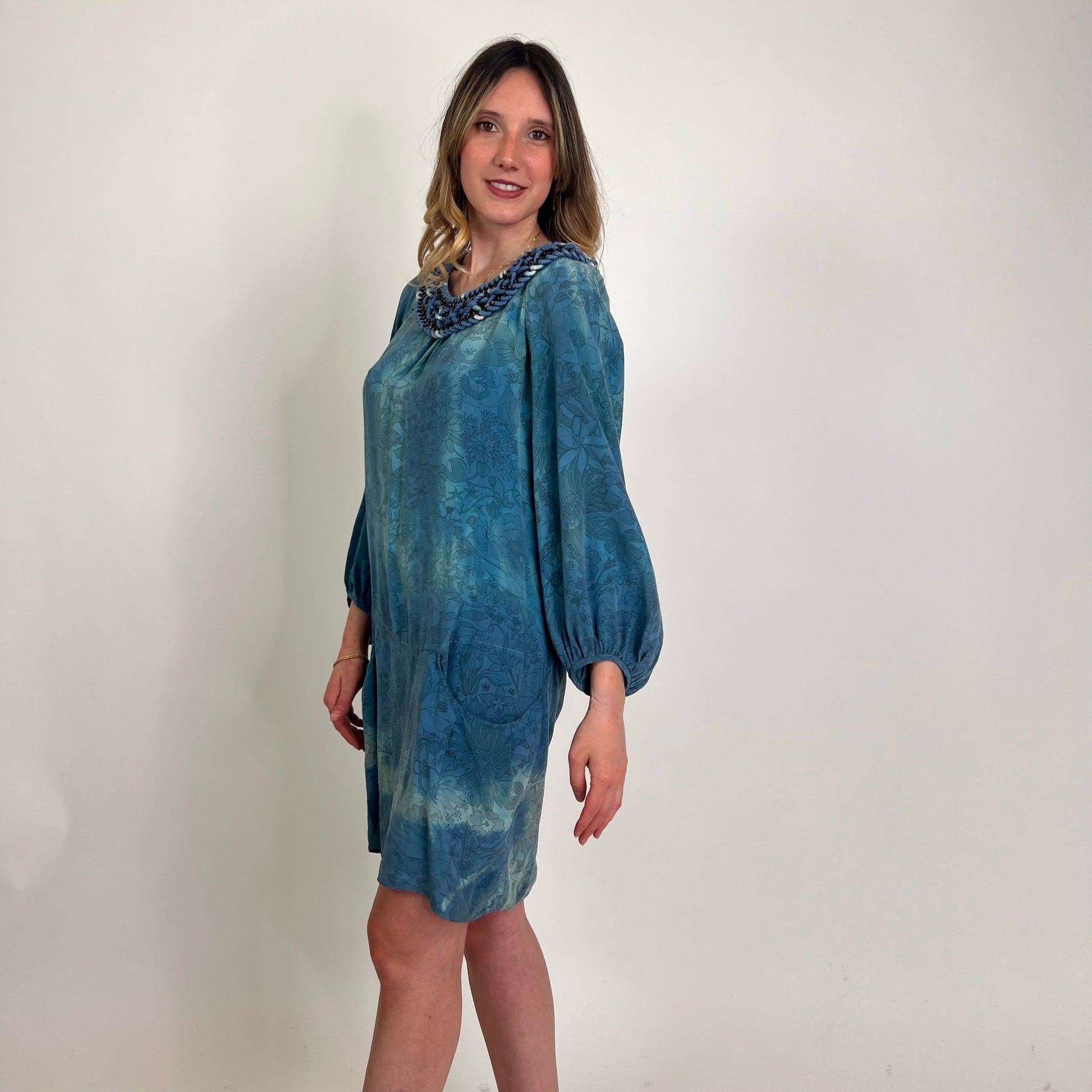 BALMAIN Abito in seta sfumato azzurro