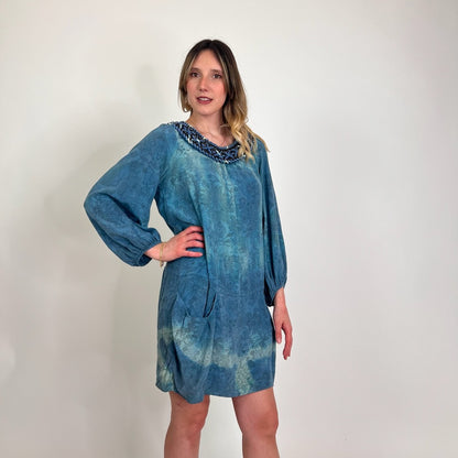 BALMAIN Abito in seta sfumato azzurro