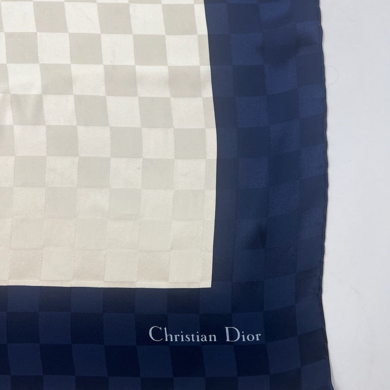 CHRISTIAN DIOR Foulard sciarpa in seta  avorio e blu