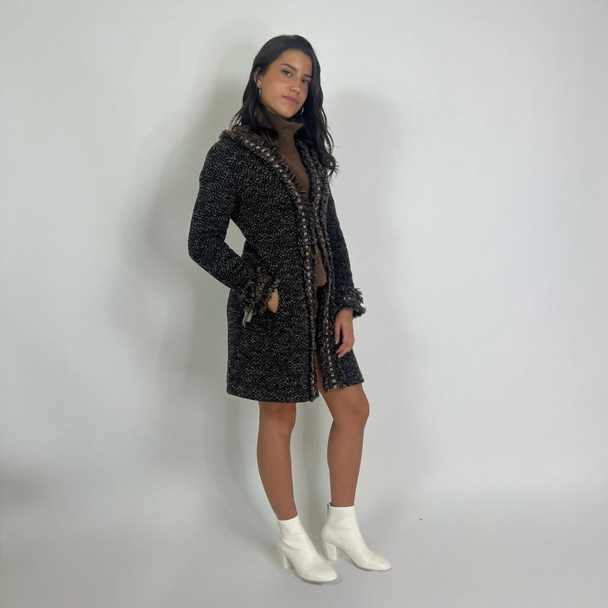 MORESI Cappotto in maglia di lana mista tweed marrone