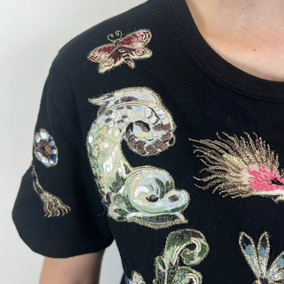 VALENTINO T-shirt nera con animali ricamati