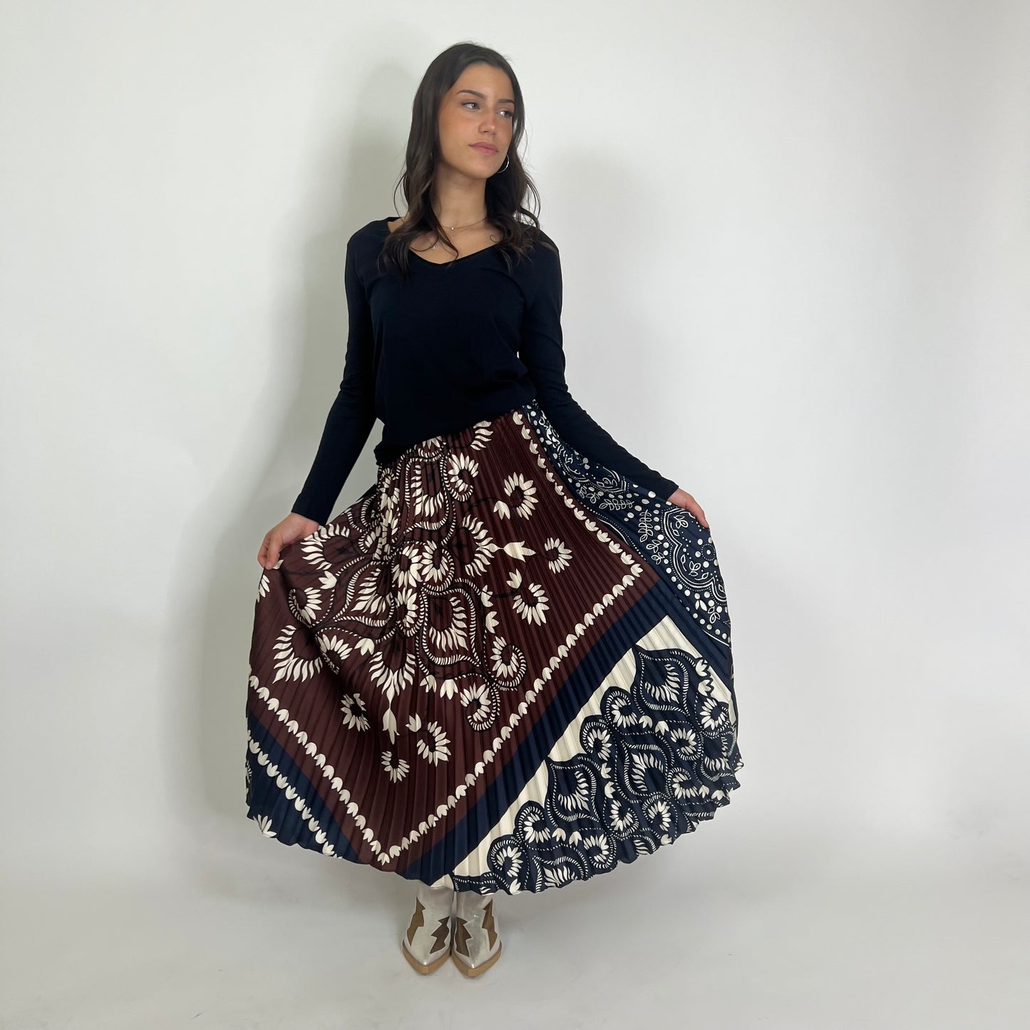 WEEKKEND MAX MARA Gonna lunga plissetata blu e marrone