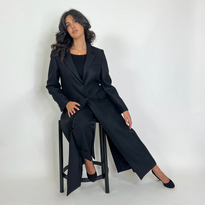 BLACK BRAND Cappotto lungo nero in lane miste con spacco profondo