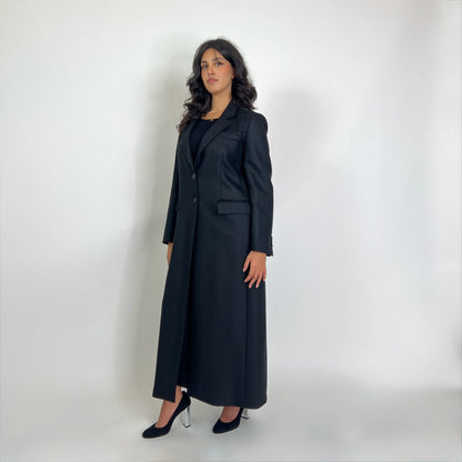BLACK BRAND Cappotto lungo nero in lane miste con spacco profondo