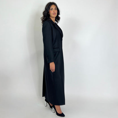 BLACK BRAND Cappotto lungo nero in lane miste con spacco profondo