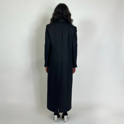 BLACK BRAND Cappotto lungo nero in lane miste con spacco profondo