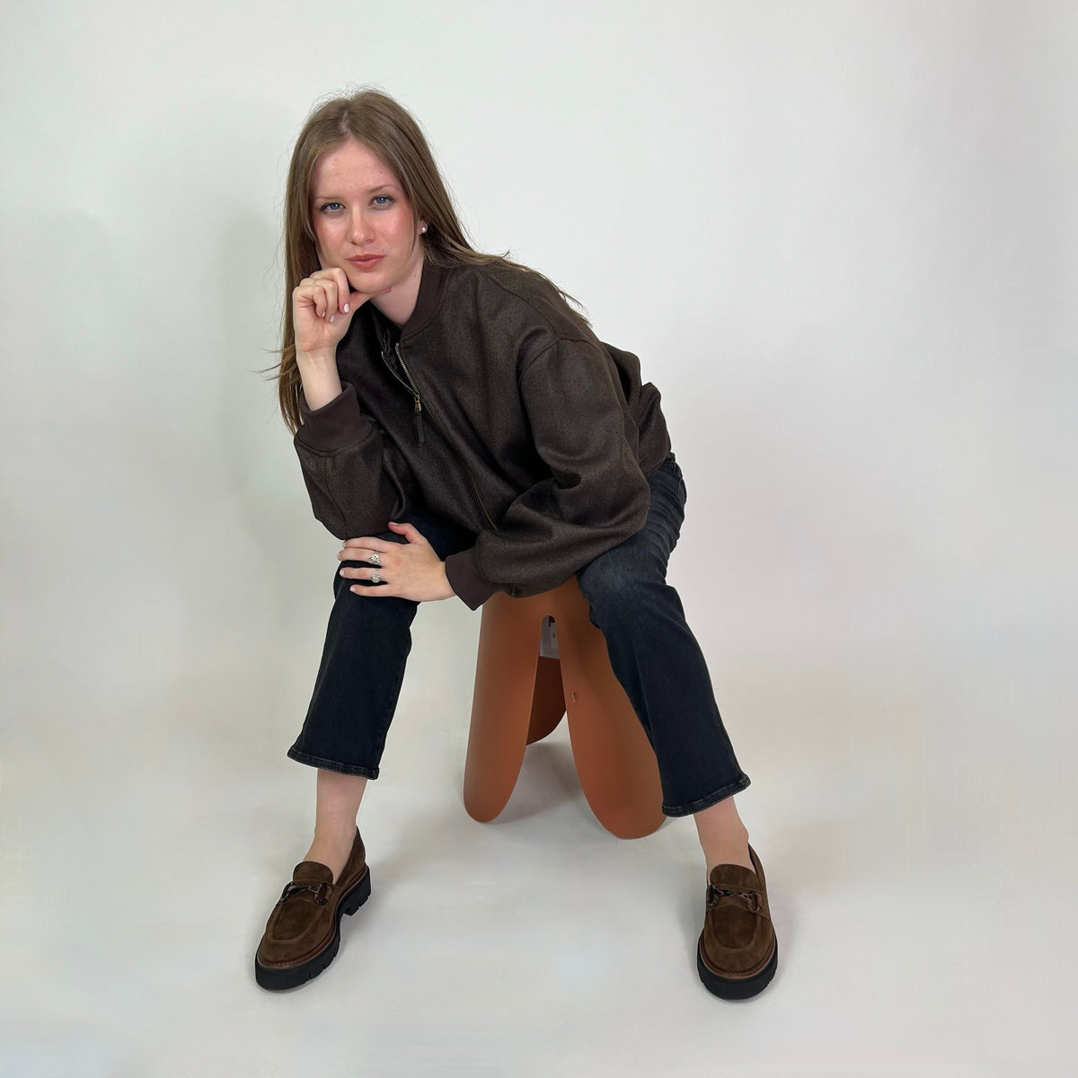 BLACK BRAND Giacca bomber tessuto spigato marrone
