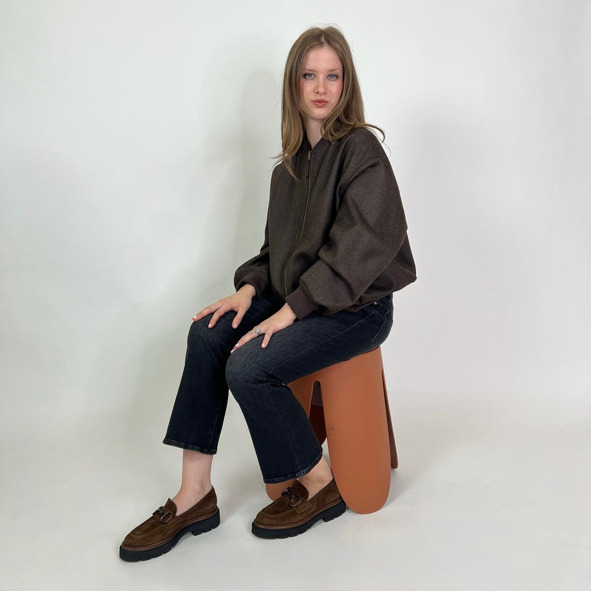BLACK BRAND Giacca bomber tessuto spigato marrone