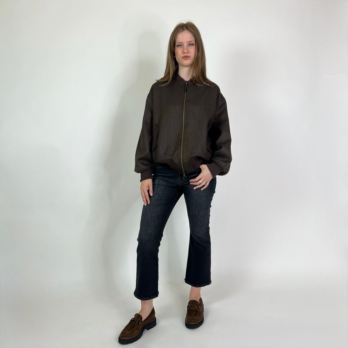 BLACK BRAND Giacca bomber tessuto spigato marrone