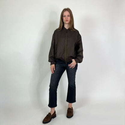 BLACK BRAND Giacca bomber tessuto spigato marrone