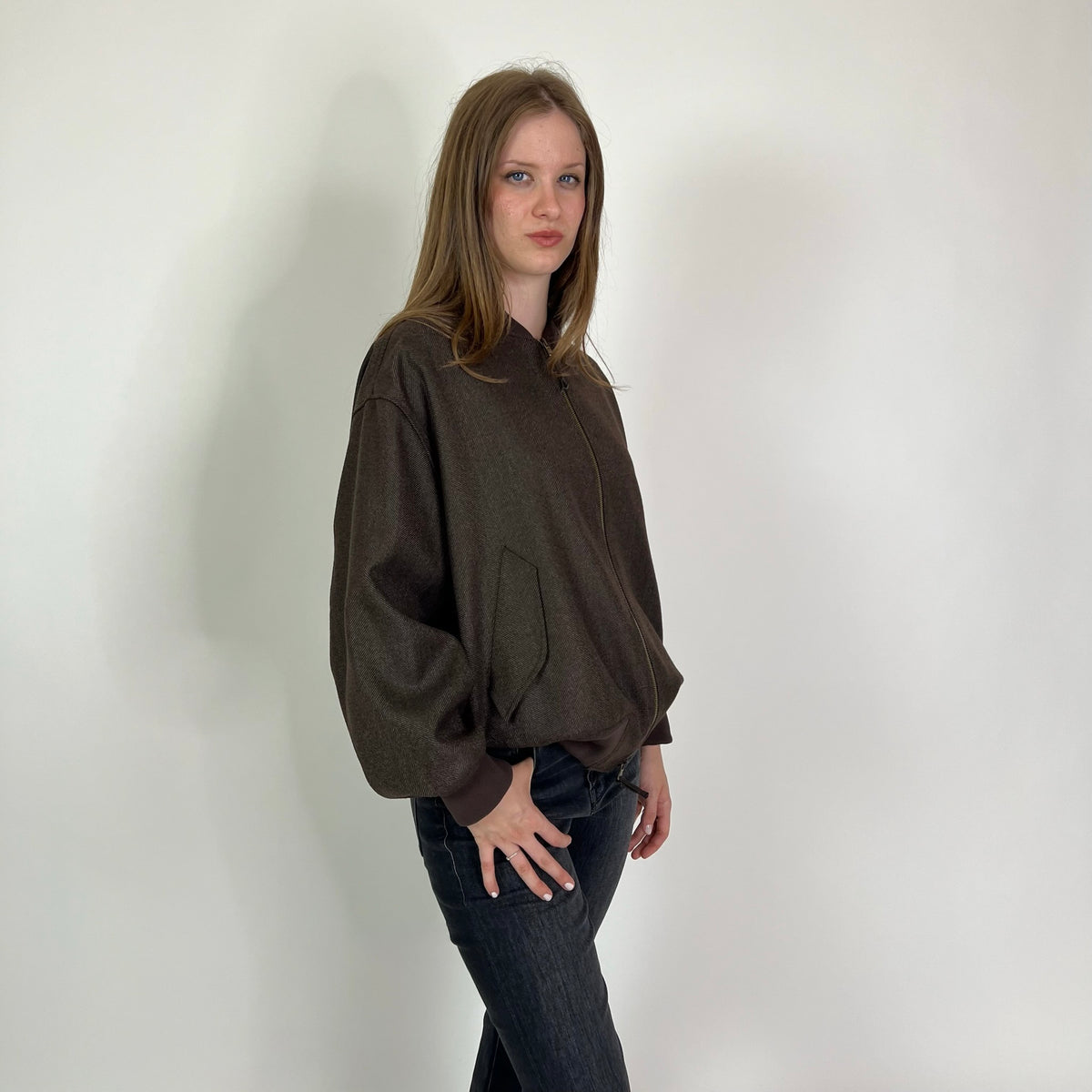 BLACK BRAND Giacca bomber tessuto spigato marrone